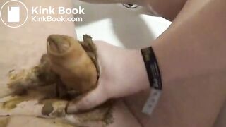 Scat wife jerks a hubby's shitty penis