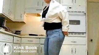 Woman poops herself in kitchen