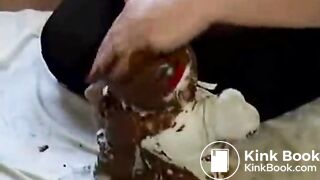 Screwing teddy bear while shitting her panties