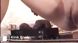She poops on a toy train