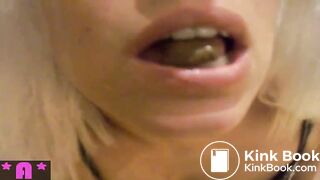 Blonde MILF sucking anal beads