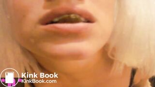 Blonde MILF sucking anal beads