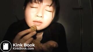 Asian Chick Eating Shit in Public Toilet