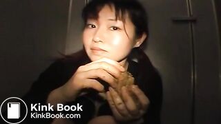 Asian Chick Eating Shit in Public Toilet