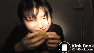 Asian Chick Eating Shit in Public Toilet