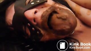 Licking brown shit from her hands