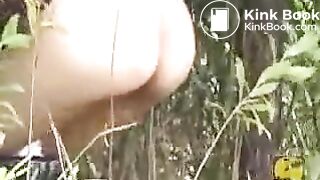 Slim teen poops in a park