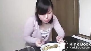 Japanese girls eating rice with poop