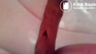 girl giving a big crap on the toilet