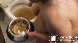 Ebony slave digging in toilet