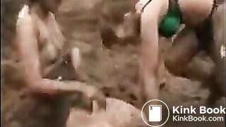 Lesbian wrestle in manure