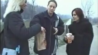 3 Girls Shitting together outdoors