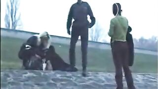 3 Girls Shitting together outdoors