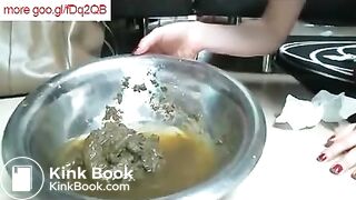 Woman shits in a bowl