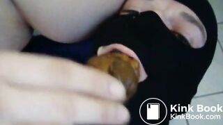 Human toilet eats huge turd from girlfriend