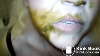 Chubby blonde scat play