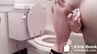 Lovely teen girl on the toilet