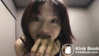 Beautiful Japanese girl eating poop