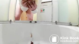 Amateur girl rubbing fresh shit on her shaved pussy