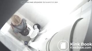 Blonde lady shit in toilet