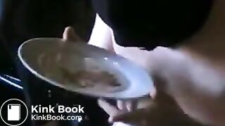 Mistress feeds slave her shit