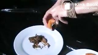 Mistress feeds slave her shit