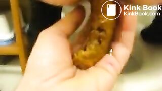 Wife shitting on husbands dick and hands