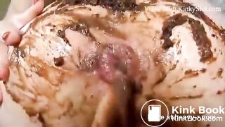 Girl farts and shits while being fingered.