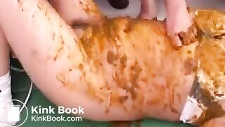 Girls prepare the new college student to be a dirty scat slut