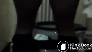 Amateur ebony girl pooping in the public toilet