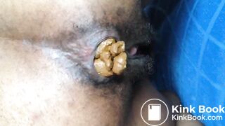 Hairy Ebony Pushes out a Fat Turd (HD)