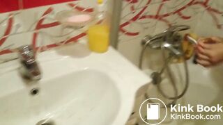 Very hot blonde woman once again, using poop in lieu of shaving gel. Neat.