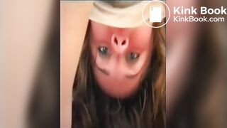 Girl sitting on chair shits her pantyhose