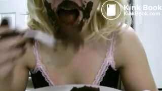 Blonde Masked Woman Eating Her Poop in a Plate