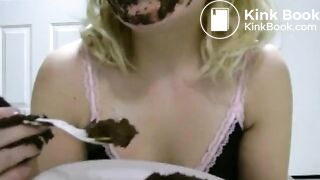 Blonde Masked Woman Eating Her Poop in a Plate