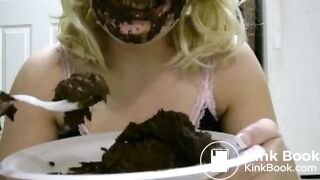 Blonde Masked Woman Eating Her Poop in a Plate