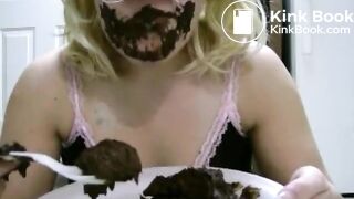 Blonde Masked Woman Eating Her Poop in a Plate
