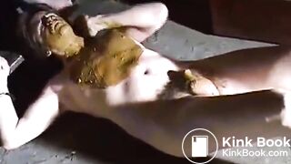 BBW mistress shits in slaves mouth outside behind a nightclub