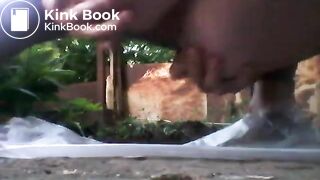 Many farts and shit outdoor. Nice close-up video