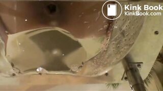 Cute girl is unhappy with the toilet