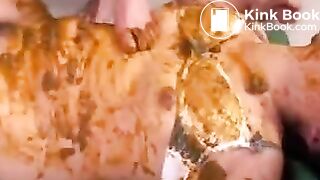 Schoolgirls cover their shy friend in shit