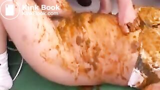 Schoolgirls cover their shy friend in shit