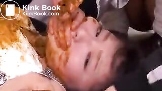 Schoolgirls cover their shy friend in shit