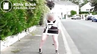 Mature woman shitting on the street