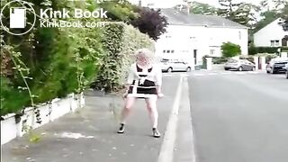 Mature woman shitting on the street