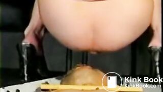 three sexy girls forcing a male slave to eat poop