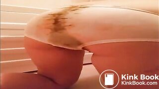 Chubby girl pooping and farting in her white panties