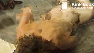 Hot slut enjoys scat sex with two guys