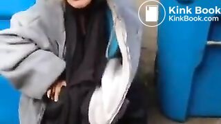 Crackhead lady takes a hot, wet shit on sidewalk