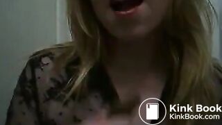 Blonde housewife tasting fresh poop